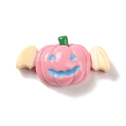 Halloween Opaque Resin Decoden Cabochons, Pumpkin with Bat Wings, Pink, 19x33x10mm(CRES-R201-01F)