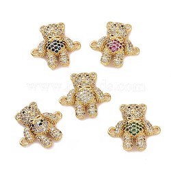 Brass Micro Pave Cubic Zirconia Connector Charms, Bear Links, Golden, Mixed Color, 18x17.5x4.5mm, Hole: 1.2mm(ZIRC-P107-01G)