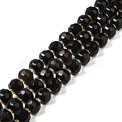 Natural Black Onyx(Dyed & Heated) Beads Strands, with Seed Beads, Faceted Rondelle, 7~8x5~6mm, Hole: 1mm, about 45~46pcs/strand, 14.57''~14.96''(37~38cm)(G-P508-A03-01)