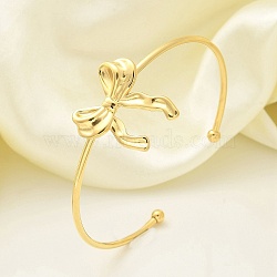 304 Stainless Steel Cuff Bangles, Torque Bangles for Women, Bowknot, Real 18K Gold Plated, Inner Diameter: 2-3/8 inch(5.9cm)(BJEW-B107-01G)