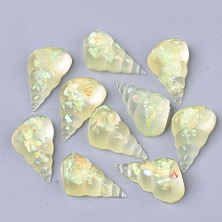 Transparent Epoxy Resin Cabochons, Imitation Jelly Style, with Sequins/Paillette, Spiral Shell Shape, Champagne Yellow, 26.5x15.5x8.5mm(CRES-T020-05D)