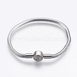304 Stainless Steel European Style Bracelet Making, with Clasps, Flat Round, Stainless Steel Color, 6-1/4 inch(160mm), 3mm(STAS-E428-07B-P)