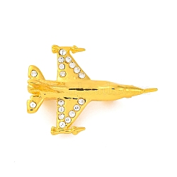 Zinc Alloy Crystal Rhinestone Brooch, Airplane, Golden, 25x36mm(JEWB-U010-03G-01)