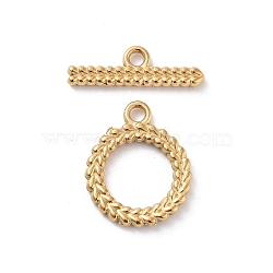 Ion Plating(IP) 304 Stainless Steel Ring Toggle Clasps, Real 18K Gold Plated, 19x16x2mm, Hole: 2mm(STAS-A092-09A-G)