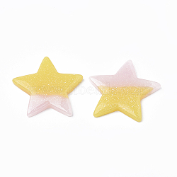 Resin Cabochons, with Glitter Powder, Imitation Jelly, Two Tone, Star, Yellow, 35x37x4mm(CRES-N016-33B)