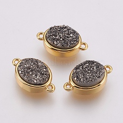 Druzy Resin Links connectors, with Brass Findings, Oval, Gray, 9x14x5mm, Hole: 1mm(G-F564B-07G)