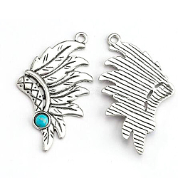 Synthetic Turquoise Alloy Big Pendants, Vintage Charms, Antique Silver, Wing Pattern, 58x33mm(FIND-TAC0014-99A)