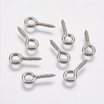 304 Stainless Steel Screw Eye Pin Peg Bails, For Half Drilled Beads, Stainless Steel Color, 12x5x1mm, Hole: 2.5mm