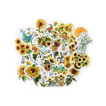 Paper Self-Adhesive Stickers, Sunflower Stickers, for Suitcase, Skateboard, Refrigerator, Helmet, Mobile Phone Shell, Mixed Color, 43.5~69x37~75x0.2mm, 50pcs/bag