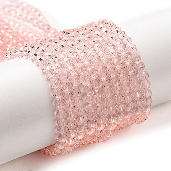 Transparent Glass Beads Strands, Faceted(32 Facets), Round, Misty Rose, 3~3.5mm, Hole: 0.6mm, about 163~166pcs/strand, 50~51cm