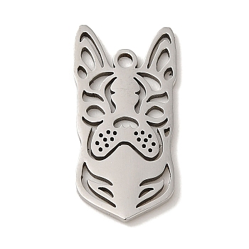 Non-Tarnish 201 Stainless Steel Pendants, Laser Cut, Dog Charm, Stainless Steel Color, 24.5x12x1mm, Hole: 1.6mm