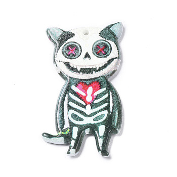 Halloween Acrylic Pendant, Cat Shape, 48x25.5x2.5mm, Hole: 1.5mm