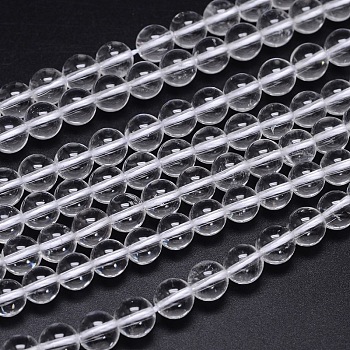 Round Natural Grade A Quartz Crystal Beads Strands, Rock Crystal Beads, Clear, 8mm, Hole: 1.2mm, about 49pcs/strand, 15.5 inch