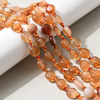 Natural Red Agate Beads Strands, Flat Round, Dyed & Heated, 8~10x4~6mm, Hole: 0.8~0.9mm, about 28pcs/strand, 14.65~15.55''(37.2~39.5cm)