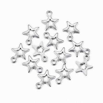 304 Stainless Steel Charms, Star, Stainless Steel Color, 8.5x7x0.8mm, Hole: 1.2mm
