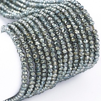 Electroplate Glass Beads Strands, Full Rainbow Plated, Faceted, Rondelle, Dark Slate Gray, 2x1.5mm, Hole: 0.6mm, about 235~247pcs/Strand, 14.57~14.76 inch(37~37.5cm)