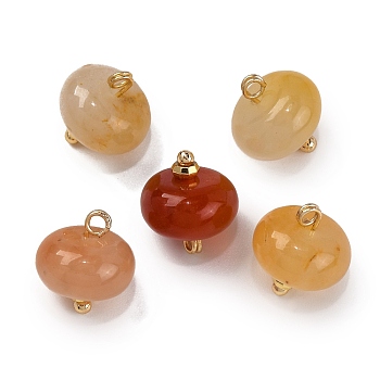 Natural Topaz Jade Saucer Charms with Rack Plating Golden Tone Brass Bails, Gold, 12x10mm, Hole: 1.5~1.6mm