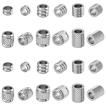 60Pcs 6 Style 201 Stainless Steel European Beads, Large Hole Beads, Column, Stainless Steel Color, 6~9x3.8~7.3mm, Hole: 4.2~5mm, 10pcs/style