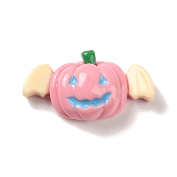 Halloween Opaque Resin Decoden Cabochons, Pumpkin with Bat Wings, Pink, 19x33x10mm