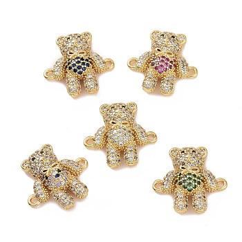 Brass Micro Pave Cubic Zirconia Connector Charms, Bear Links, Golden, Mixed Color, 18x17.5x4.5mm, Hole: 1.2mm