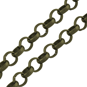 Iron Rolo Chains, Unwelded, with Spool, Lead Free & Nickel Free, Antique Bronze, 10x3mm, about 164.04 Feet(50m)/roll