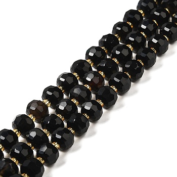Natural Black Onyx(Dyed & Heated) Beads Strands, with Seed Beads, Faceted Rondelle, 7~8x5~6mm, Hole: 1mm, about 45~46pcs/strand, 14.57''~14.96''(37~38cm)