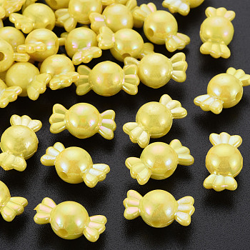 Opaque Acrylic Beads, AB Color, Candy, Yellow, 17x9x9mm, Hole: 2mm, about 943pcs/500g