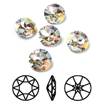 Light AB Style K9 Glass Rhinestone Cabochons, Pointed Back & Back Plated, Faceted, Flat Round, Light Crystal AB, 27x9.5mm