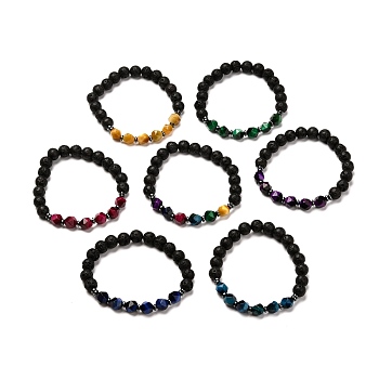 Dyed & Heated Natural Tiger Eye Beads  Stretch Bracelets Set, with Natural Lava Rock Beads and Non-Magnetic Synthetic Hematite Beads, Mixed Color, Inner Diameter: 2 inch(5cm), 7pcs/set