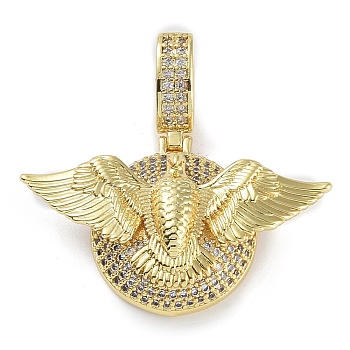 Rack Plating Brass Micro Pave Clear Cubic Zirconia Pendants, Long-Lasting Plated, Lead Free & Cadmium Free, Brid, Real 18K Gold Plated, 21x35x9mm, Hole: 8.5x5mm
