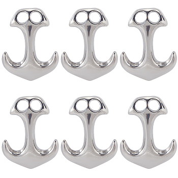 6Pcs 304 Stainless Steel Hook Clasps, For Leather Cord Bracelets Making, Anchor, Stainless Steel Color, 31x24x6mm, Hole: 5x5mm
