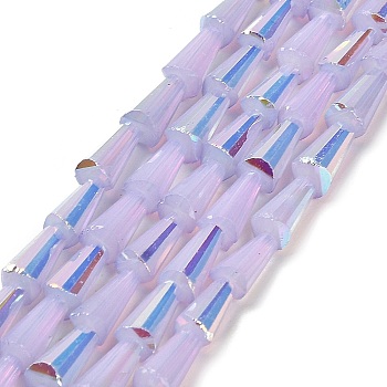 Baking Painted Glass Beads Strands, Imitation Opalite, Faceted, AB Color, Cone, Lilac, 4x8mm, Hole: 0.8mm, about 68pcs/strand, 21.85~22.05''(55.5~56cm)