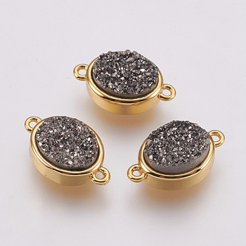 Druzy Resin Links connectors, with Brass Findings, Oval, Gray, 9x14x5mm, Hole: 1mm