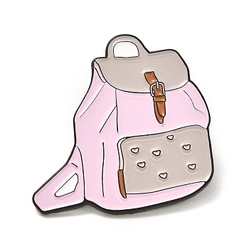 Backpack Enamel Pin, Cartoon Alloy Enamel Brooch for Children Student Women, Electrophoresis Black, Pearl Pink, 30x31x11.2mm