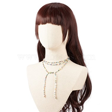 Многослойное женское ожерелье из натурального жемчуга и стеклянных бусин с веревочным узлом(NJEW-JN03908-02)-3