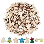 200Pcs 4 Styles MDF Christmas Decorations Chips, Mixed Shapes, 14.5~20x14~20x2~2.5mm, 50pcs/style(DIY-PH0032-96)