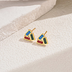 Alloy Stud Earrings, Real 14K Gold Plated, Triangle, 10mm(PX8912-3)