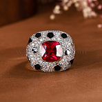 Brass Micro Pave Cubic Zirconia Finger Rings for Women, Square, FireBrick, US Size 4 1/4(15mm)(FS-WGAB9AD-01)