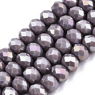 Electroplate Glass Beads Strands, Opaque Solid Color, AB Color Plated, Faceted, Rondelle, Medium Purple, 3.5~3.8x3mm, Hole: 0.4mm, about 113~115pcs/strand, 32.5~33cm(EGLA-A044-P3mm-B11)