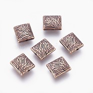 Tibetan Style Alloy Beads, Cadmium Free & Lead Free, Rectangle, Red Copper Color, Size: about 10mm long, 9mm wide, 4mm thick, hole: 1mm(X-TIBEB-ZN29282-R-LF)