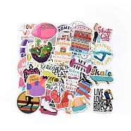 50Pcs Inspirational Health Theme Cartoon English Word Paper Sticker Label Set, Adhesive Label Stickers, for Suitcase & Skateboard & Refigerator Decor, Mixed Color, 28~67x28~62x0.2mm(DIY-G076-02)