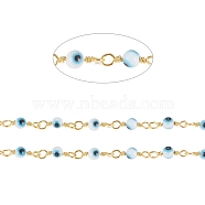 3.28 Feet Handmade Evil Eye Lampwork Round Beaded Chains, with Brass Findings, Unwelded, Long-Lasting Plated, Golden, Light Blue, 12.5x2.8x4x1.5mm, Beads: 4mm(X-CHC-G009-A-G03)