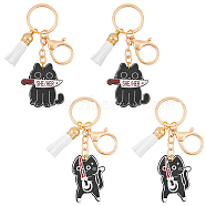 4Pcs 2 Styles Acrylic & Suede Tassel Pendant Keychain, with Alloy Keychain Clasps, Cat with Knife, Golden, 100~103mm, 2pcs/style(KEYC-AB00034)