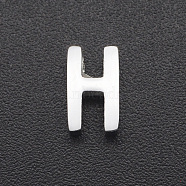 201 Stainless Steel Charms, for Simple Necklaces Making, Laser Cut, Letter, Stainless Steel Color, Letter.H, 8x5x3mm, Hole: 1.8mm(STAS-R109-JA433-H-1)
