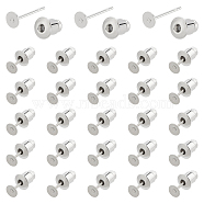 100Pcs Brass Stud Earring Findings, Flat Pad Earring Settings, with 100Pcs Ear Nuts, Platinum, 12x0.6mm, Tray: 4mm(KK-BC0013-23)