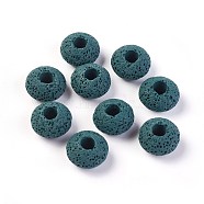Natural Lava Rock Beads, Dyed, Rondelle, Prussian Blue, 15.5~16x9.7~10mm, Hole: 5~5.4mm(G-I220-H14)
