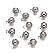 201 Stainless Steel Pendants, Round, Stainless Steel Color, 11x8mm, Hole: 2mm(STAS-P242-04P-01)