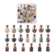 Glass Wishing Bottle Decorations, with Gemstone Chips Inside and Cork Stopper, Mixed Color, 20pcs/box(AJEW-TA0017-19)