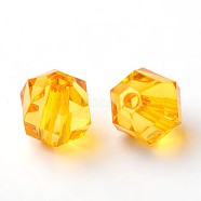 Transparent Acrylic Beads, Faceted, Round, Orange, 10mm in diameter, 10mm thick, hole: 2mm, about 916pcs/500g(PL990Y-3)