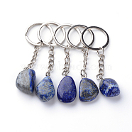 Natural Lapis Lazuli Keychain, with Iron Findings, Platinum, 85~94mm(X-G-Q484-D06)